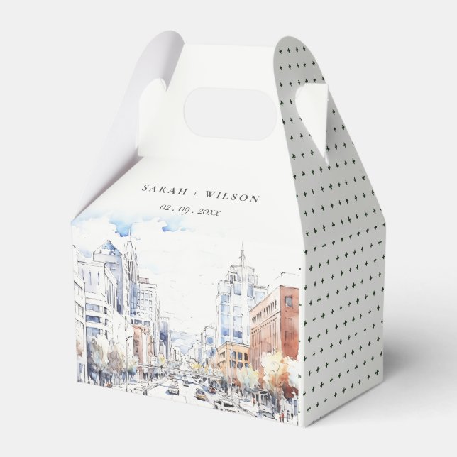 Omaha Nebraska Watercolor Landscape Wedding Presentaskar (Framsidan Sidan)