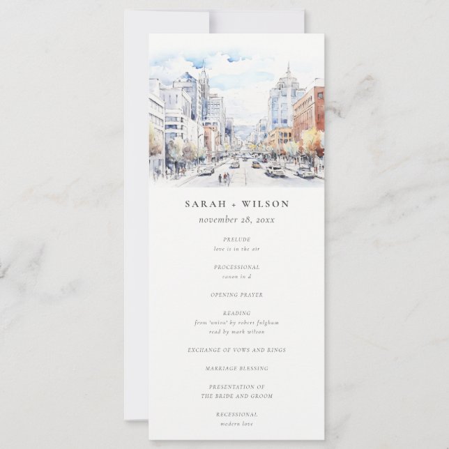 Omaha Nebraska Watercolor Scape Wedding Program (Framsida)