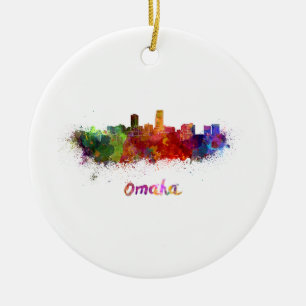 Omaha skyline i vattenfärg julgransprydnad keramik