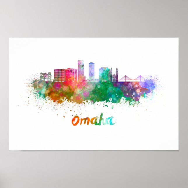 Omaha V2  skyline in watercolor Poster (Framsidan)