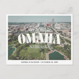 Omaha Wedding Save the Date Retro Skyline Vykort