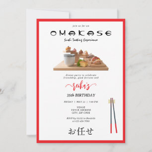 Omakase Japansk sushi Tasting Script Birthday Inbjudningar