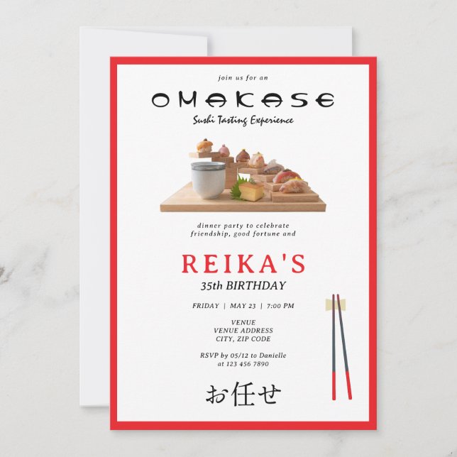 Omakase Japanska Sushi Tasting Födelsedagsfest Inbjudningar (Framsida)