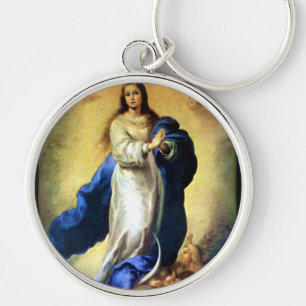 Omakulat Conception of Virgin Mary - Murillo Rund Silverfärgad Nyckelring