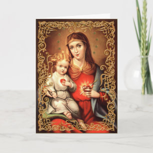 Omakulerade Hearts Madonna och Child Jul Card Kort