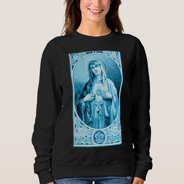 Omakulerat hjärta av Mary Ave Maria Vår katolik VI T Shirt (Framsida)