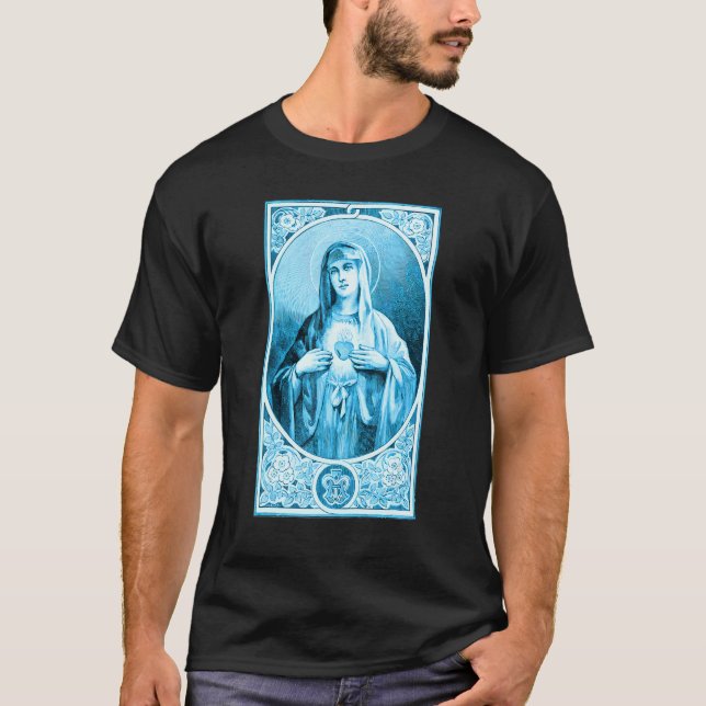 Omakulerat hjärta av Mary Ave Maria Vår katolik VI T Shirt (Framsida)