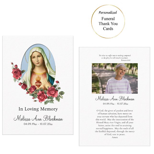 Omakulerat hjärta av Mary Funeral Prayer Card Placeringskort (Skapare uppladdad)