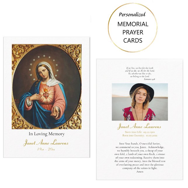 Omakulerat hjärta av Mary Funeral Prayer Card Placeringskort (Skapare uppladdad)