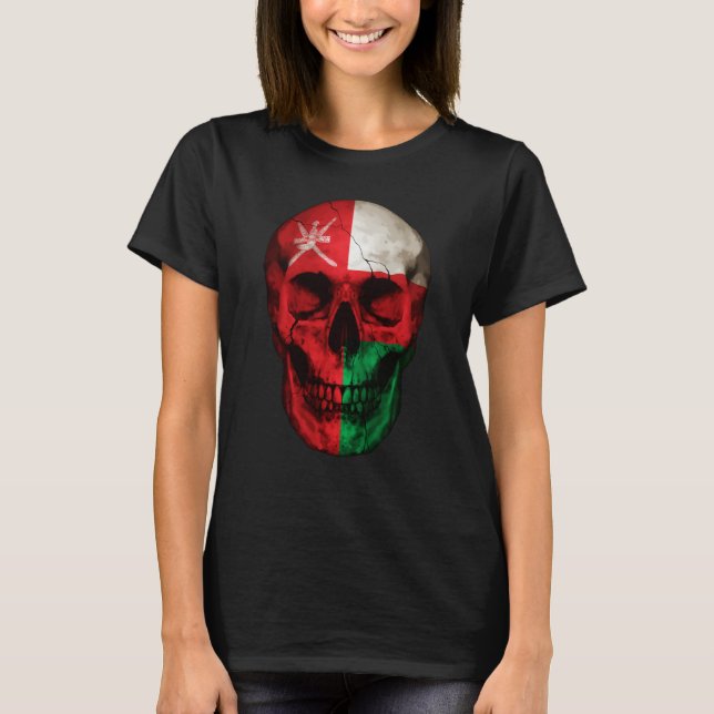 Oman Flag Skull Omani Roots Proud Patriotic T Shirt (Framsida)
