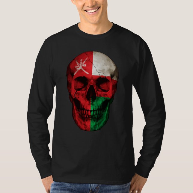 Oman Flag Skull Omani Roots Proud Patriotic T Shirt (Framsida)