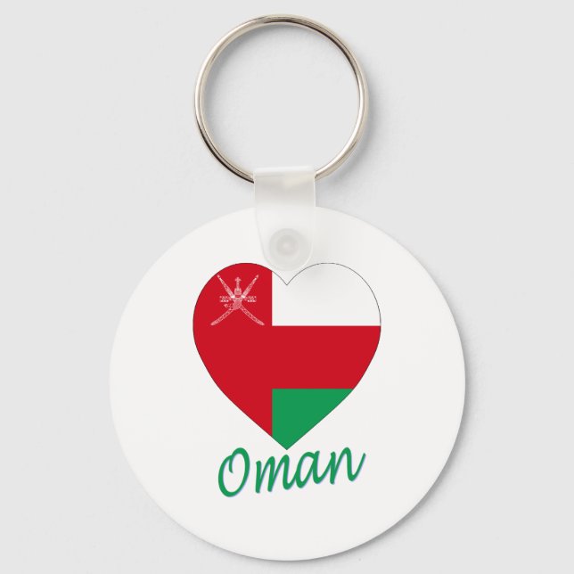 Oman Flagga Heart Nyckelring (Framsida)