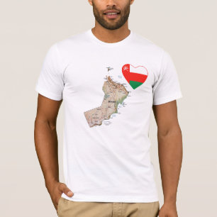 Oman Flagga Heart och Karta T-Shirt
