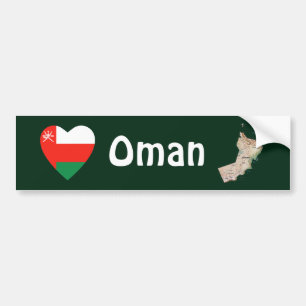 Oman Flagga Hjärta + Karta Stötfångare Klistermärk Bildekal