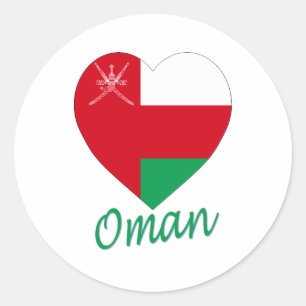 Oman flaggahjärta runt klistermärke