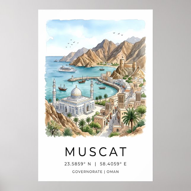 Oman Huvudstad Väggkonst Lugnt Hamnutsik (Framsidan)
