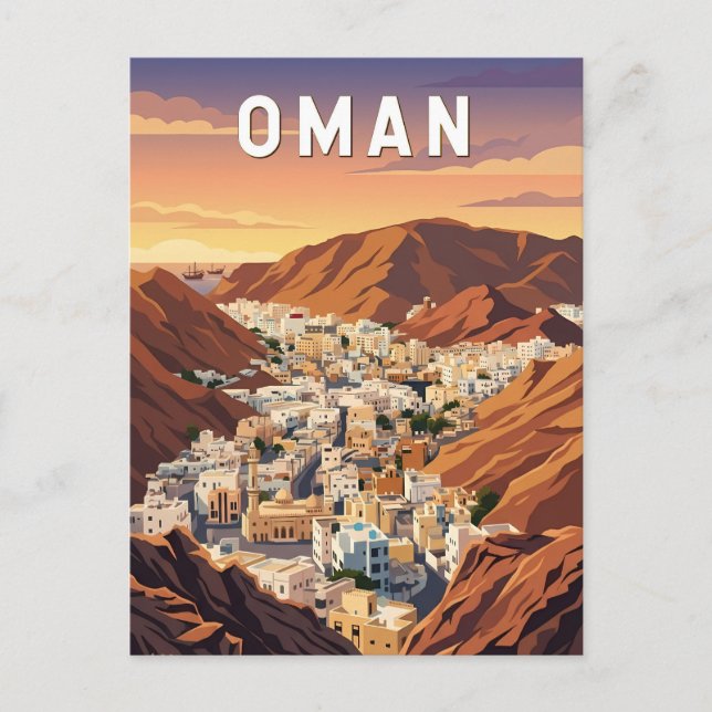 Oman Illustration Resa Konst Vintage Vykort (Framsida)