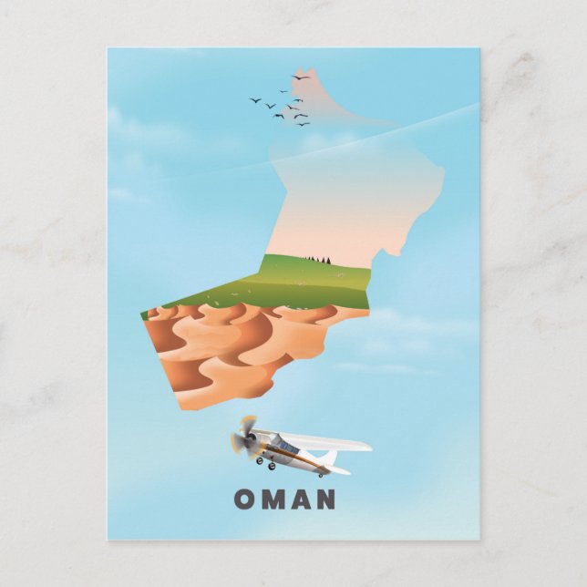 Oman illustrerad karta reseposter vykort (Framsida)