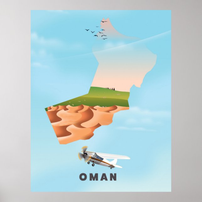 Oman illustrerade reseaffisch i karta poster (Framsidan)