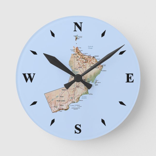 Oman Karta Clock Rund Klocka (Framsida)