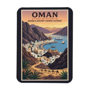 Oman Landskapsillustration Resa Konst Vintage Magnet