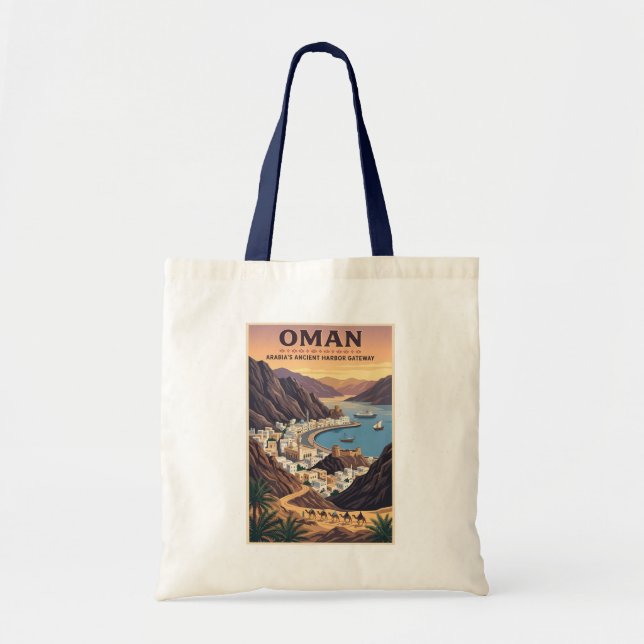 Oman Landskapsillustration Resa Konst Vintage Tygkasse (Framsidan)