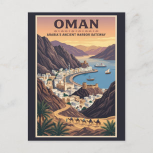 Oman Landskapsillustration Resa Konst Vintage Vykort