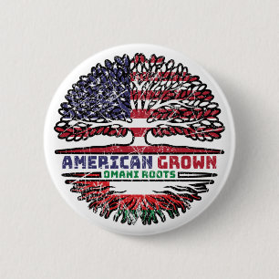 Oman Omani American USA Träd Roots Flagga Knapp