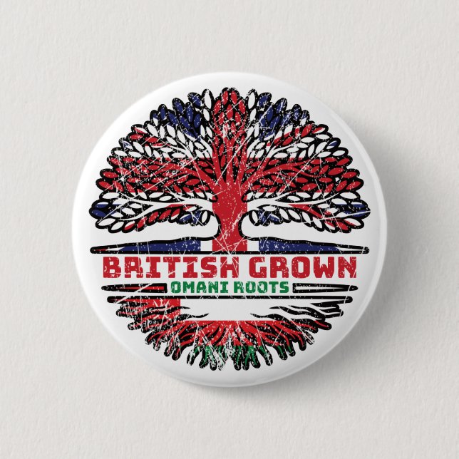 Oman Omani British UK Träd Roots Flagga Knapp (Framsida)