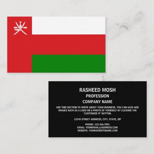 Omani Flagga, Flagga Oman Visitkort (Fram/baksida)