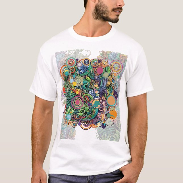 Omanipulerad Bloom med cirkulära accenter T Shirt (Framsida)