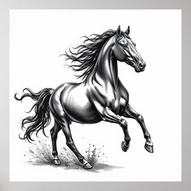 Omanipulerad Grace: Horse Charcol Art Poster (Framsidan)