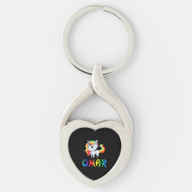 Omar Unicorn Twisted Heart Silverfärgad Nyckelring (Framsidan)