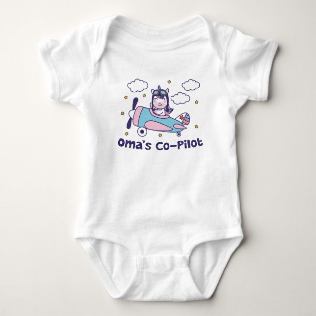Omas medpilot - Unicorn Airplane T Shirt (Framsida)