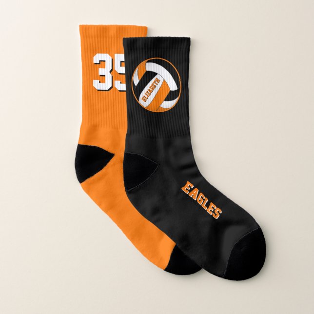 Omatchad orange Svart flickor volleyball-lag Strumpor (Par)