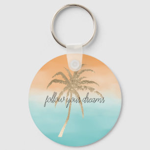 Omber om Aqua Peach Guld Tropical Handflatan Träd Nyckelring