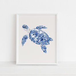 Ombord - Turtle - Coastal Blue on Beige Poster