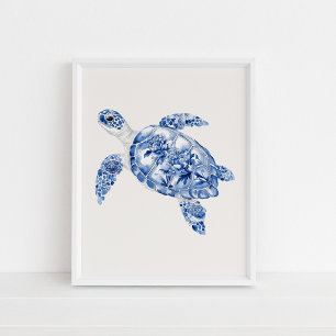 Ombord - Turtle - Coastal Blue on Beige Poster