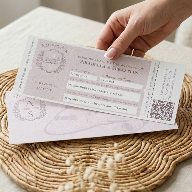 Ombordstigningskort Flygbiljett Resemål Bröllop Inbjudningar (Boarding Plane Ticket Travel Destination Wedding Invitation)