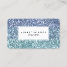 Ombre Aqua Blue Faux Glitter Girly Affärskort