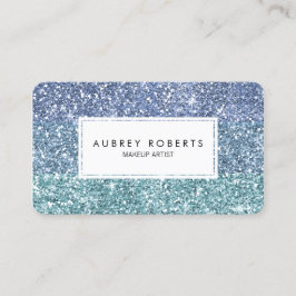 Ombre Aqua Blue Faux Glitter Girly Affärskort Visitkort