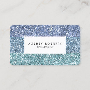 Ombre Aqua Blue Faux Glitter Girly Affärskort Visitkort