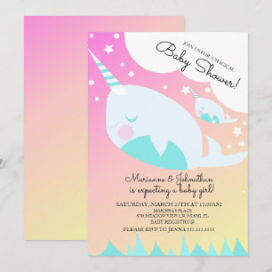 Ombre Baby Shower Narwhal och Bebis Magisk Inbjuda Inbjudningar