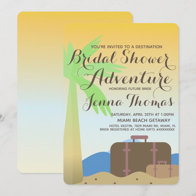 Ombre Beach Suitcase-Möhippa Inbjudningar (Fram/baksida)