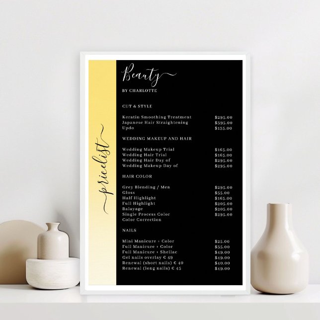 Ombre, Beige, Gult & Black Pricelist Salon Poster (Ombre, Beige, Yellow & Black Pricelist Salon Poster)