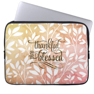 Ombré-Blommigten "Thankful & Blsed"-typografi Laptop Fodral