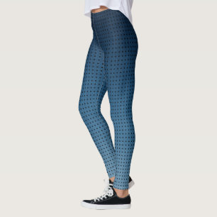 Ombre Blue Fake Denim Mönster och Black Polka dots Leggings