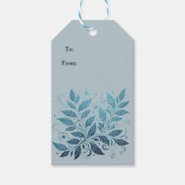 Ombre Blue Filigree Löv Mönster Presentetikett