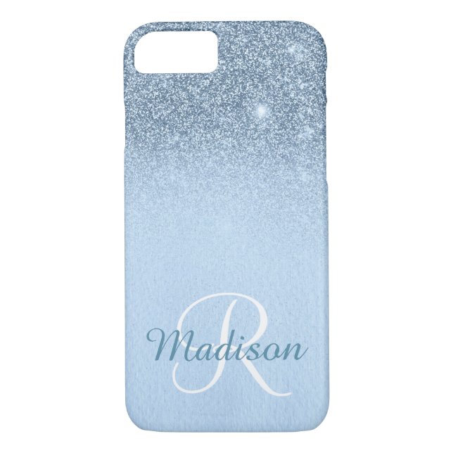 Ombre Blue Personlig Glitter Fading Monogram Case-Mate iPhone Skal (Baksida)