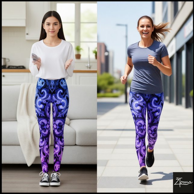 Ombre Blue Purple Ornamental Filigree Pattern Leggings (Skapare uppladdad)
